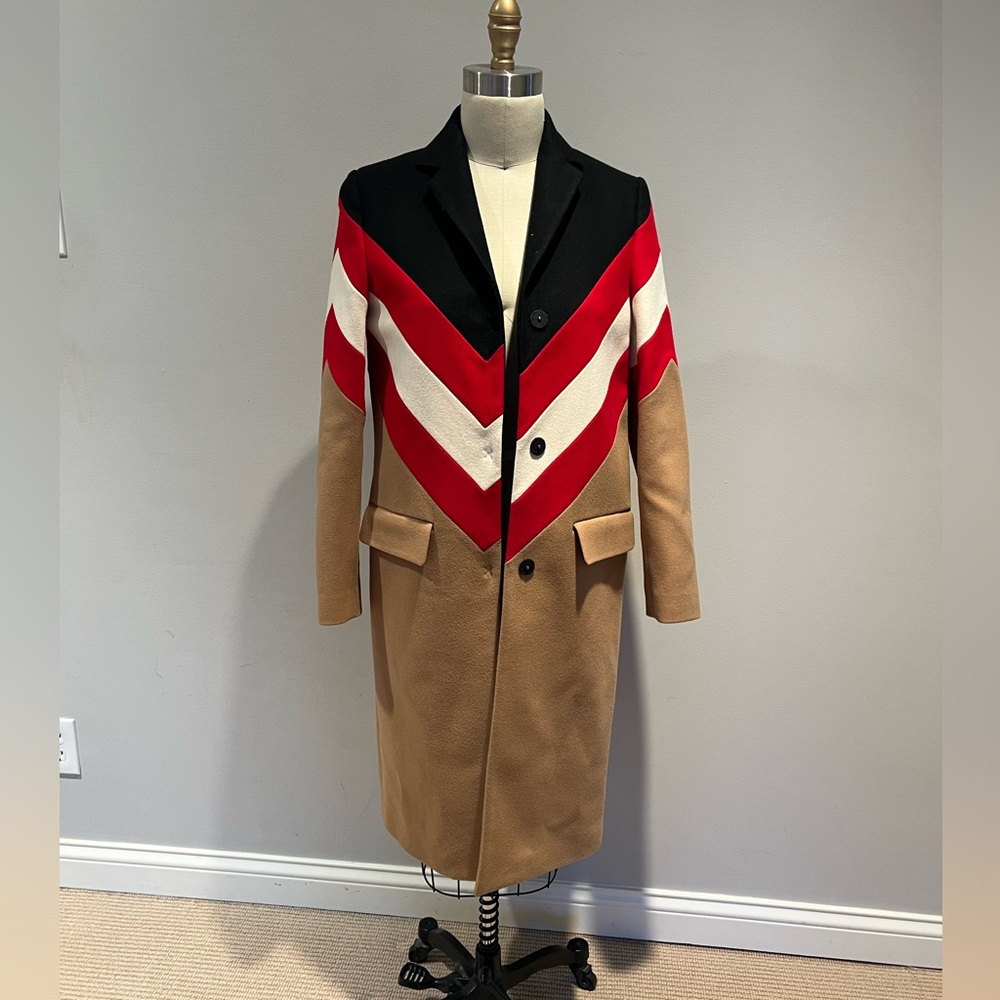 MSGM camel, black, red and white stripe wool coat size 38 (US size 4)